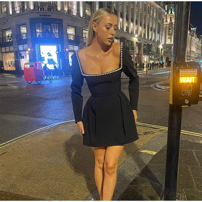 Pearls Strap Solid Dress