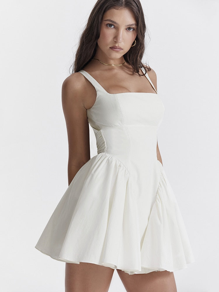 White Backless Bow Mini Dress