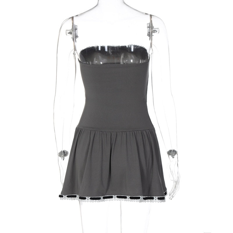 Grey Tube Lace Strap Mini Dress