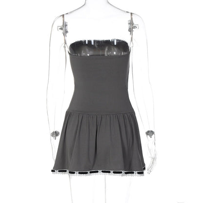 Grey Tube Lace Strap Mini Dress