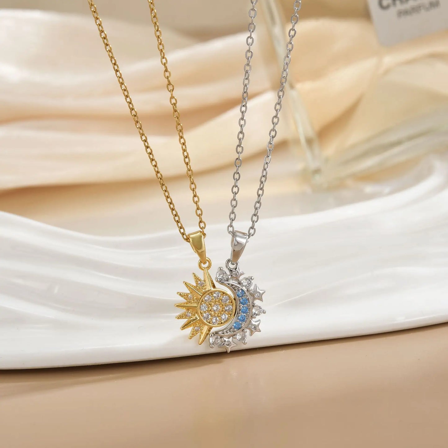 Magnetic Sun and Moon Couple Necklace Set