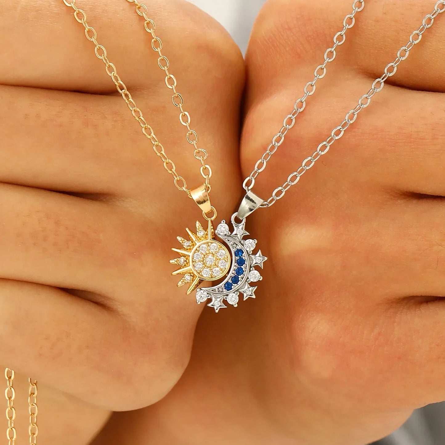 Magnetic Sun and Moon Couple Necklace Set