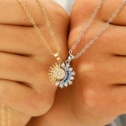 Magnetic Sun and Moon Couple Necklace Set