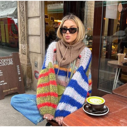 Striped Fuzzy Knit Sweater