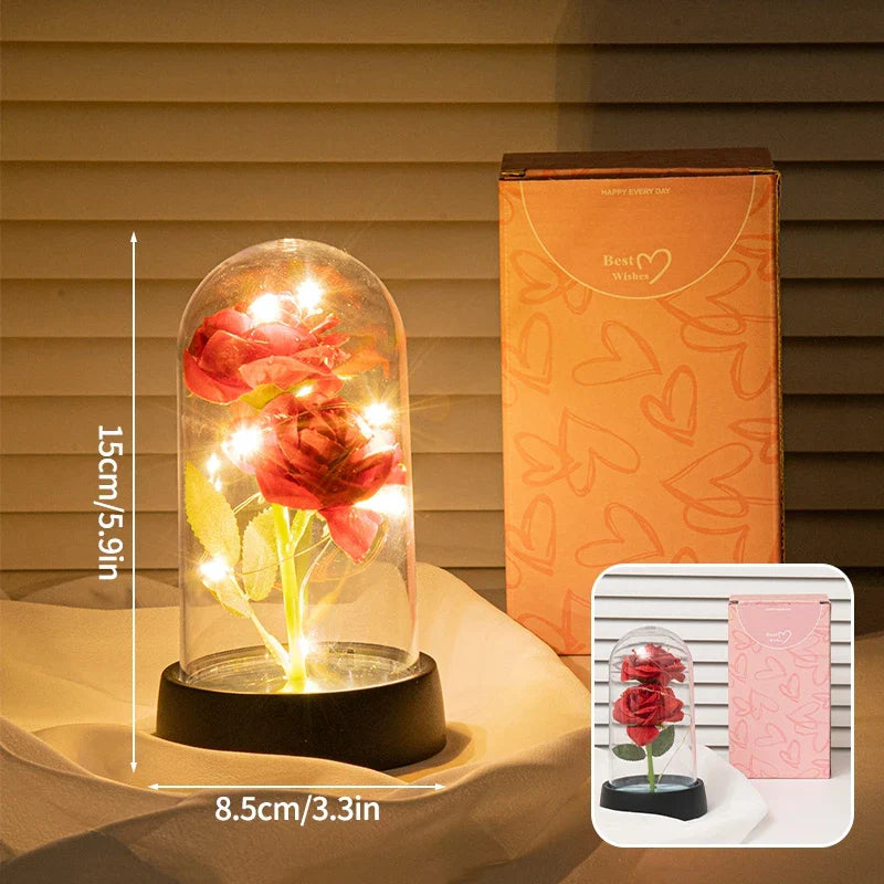 Glowing Galaxy Eternal Double Rose with LED Lights Romantic Gift for Valentine's Day and Wedding