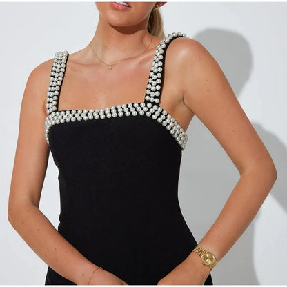 Pearls Strap Solid Dress