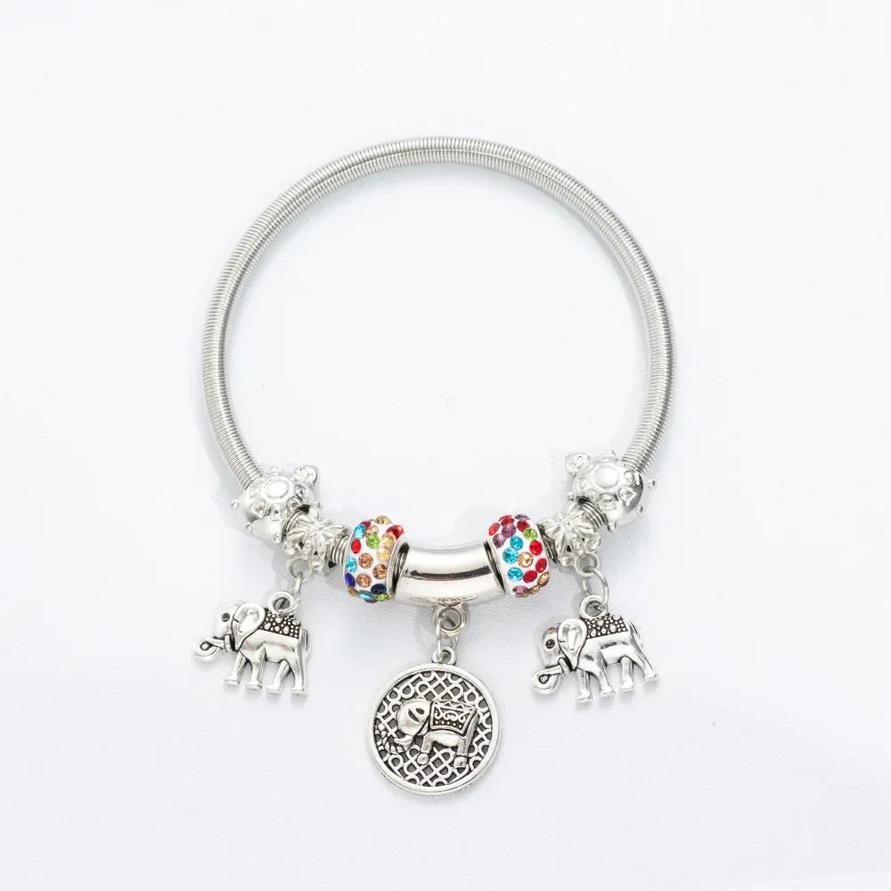 Elegant Elephant Charm Spring Bracelet for Women