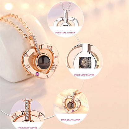 100 Languages I Love You Necklace with Rotating Rose