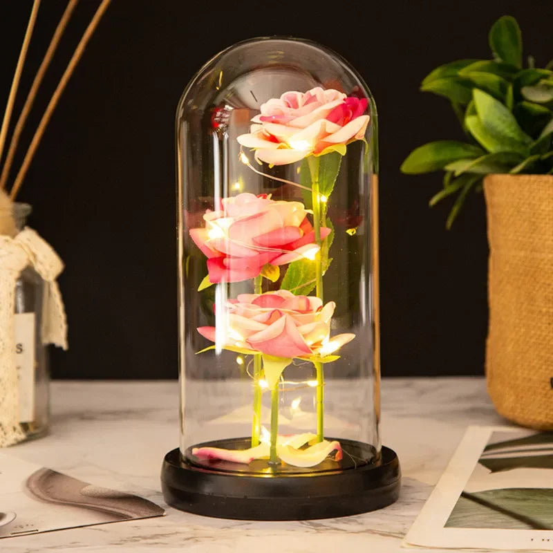 LED Galaxy Three Rose Glass Dome Ornament
