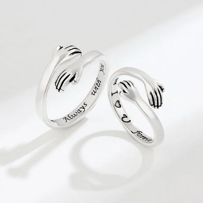 Heart Hand Hug Adjustable Ring for Couples
