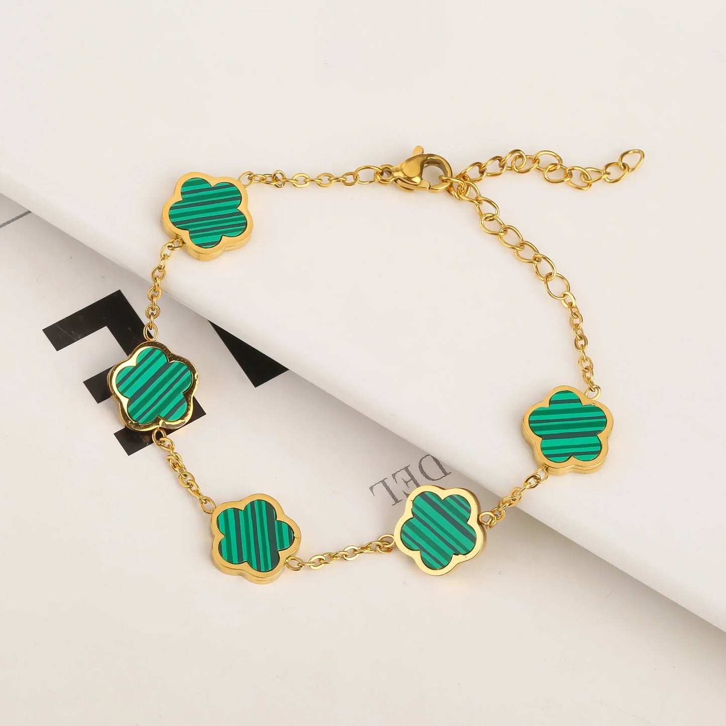 Gold Plated Five Leaf Flower Adjustable Bracelet