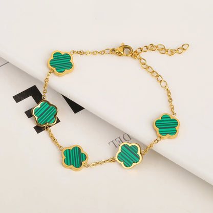 Gold Plated Five Leaf Flower Adjustable Bracelet