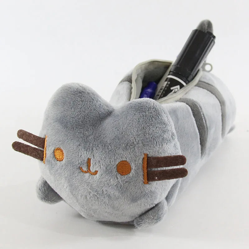 Charming Gray Cat Plush Pencil Case - Cute Storage for Students & Friends