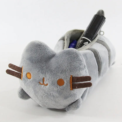 Charming Gray Cat Plush Pencil Case - Cute Storage for Students & Friends