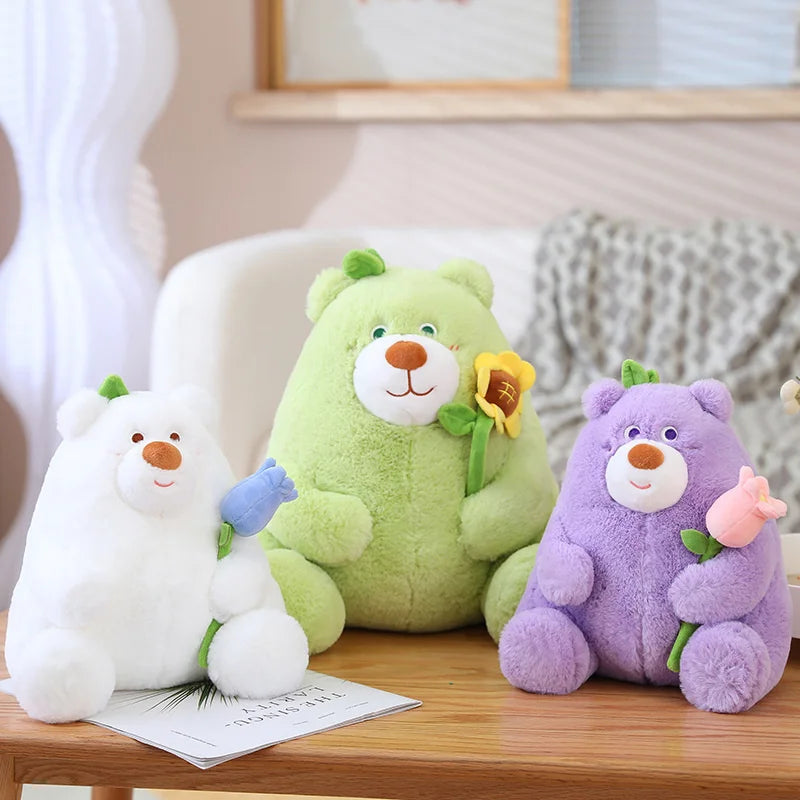 Kawaii Fat Bear Plush Toy Teddy Bear with Rose