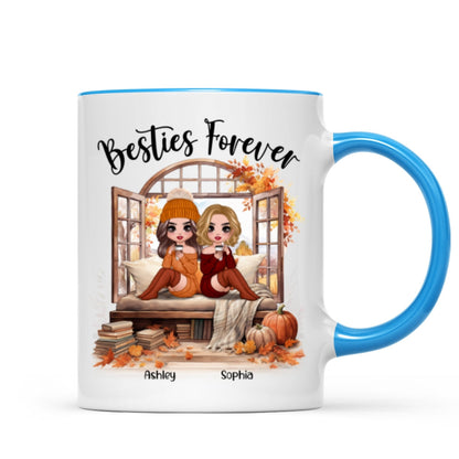 Besties Sisters Sitting Fall Season Window Personalized Mug