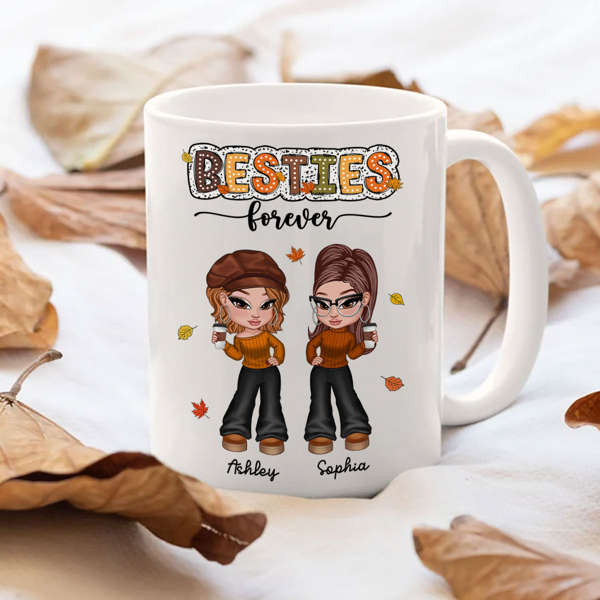 Y2K Fall Season Best Friends Sisters Colorful Pattern Personalized Mug, Gift For Besties