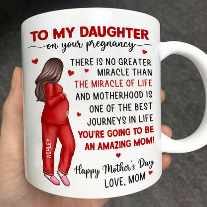 To My Pregnancy Daughter Happy First Mother's Day From Mom Personalized Mug, Gift