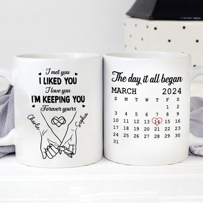 Couple Hand in Hand Gift Anniversary Calendar Keepsake Wedding Gift Personalized Mug