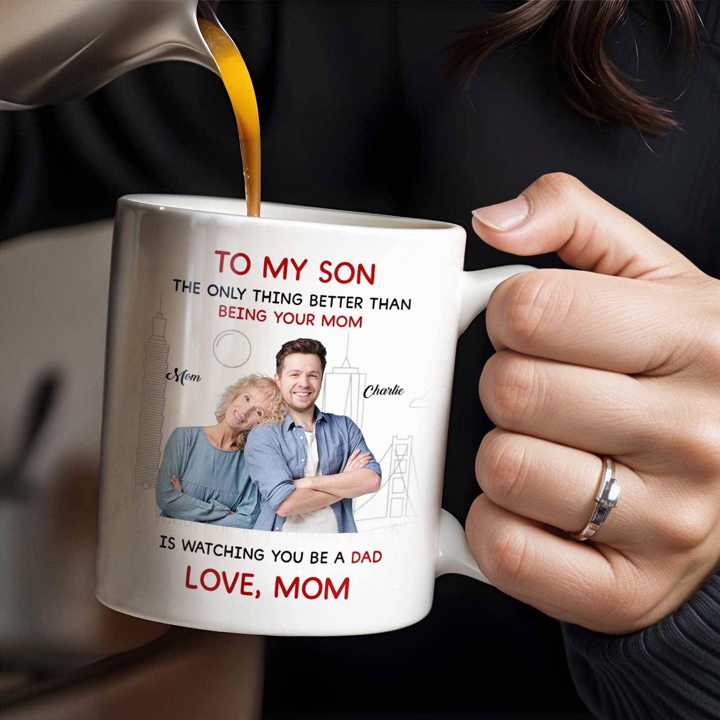 To My Son City Silhouette Custom Mug - Personalized Custom Coffee Mug - SON031_MG