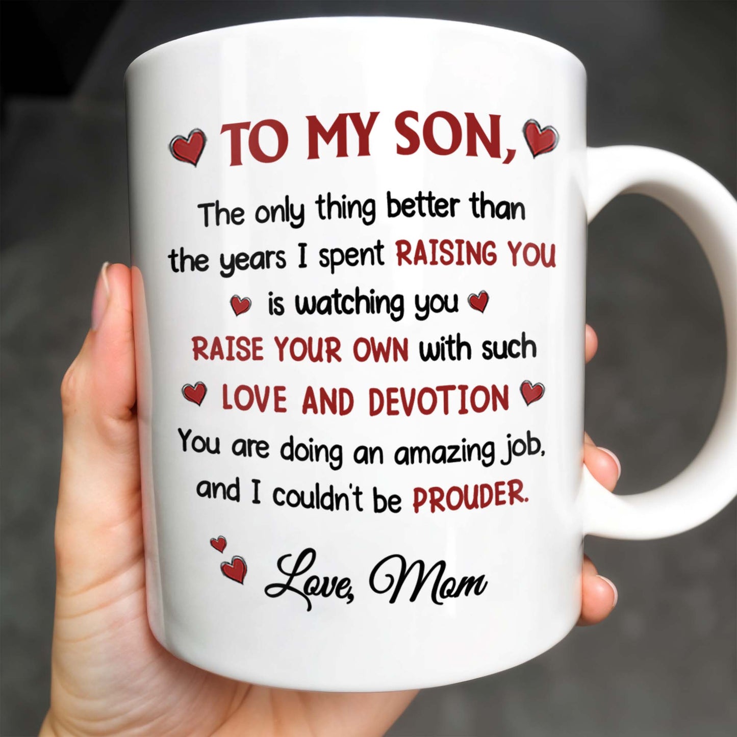 Happy Father's Day To My Dearest Son, Love And Devotion, Hearts And Cityscape - Personalized Custom Coffee Mug - SON034_MG