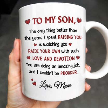 Happy Father's Day To My Dearest Son, Love And Devotion, Hearts And Cityscape - Personalized Custom Coffee Mug - SON034_MG