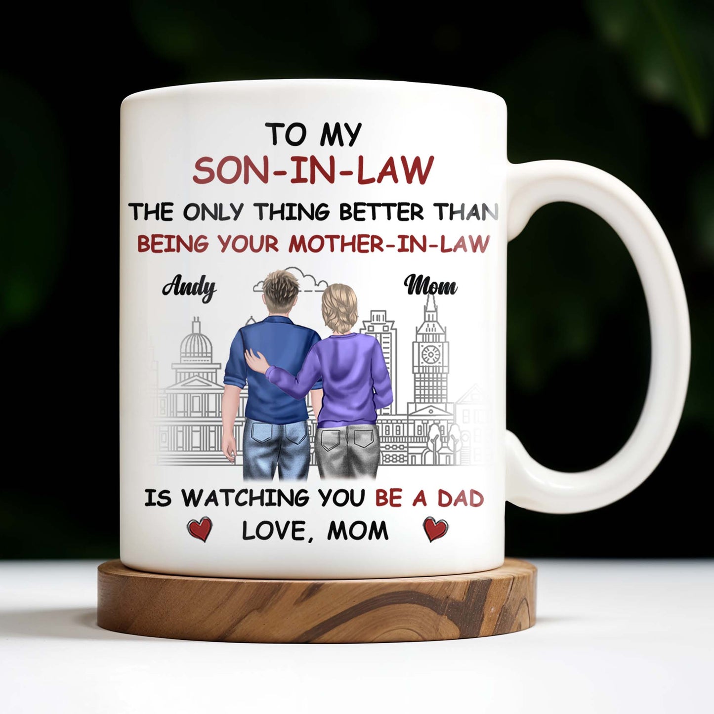To My Son-In-Law The Only Thing Better Than Being Your Mother-In-Law, Cityscape and Heart - Personalized Custom Coffee Mug - SON040_MG
