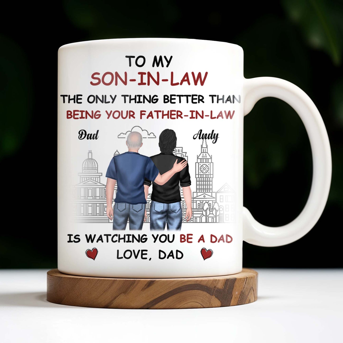 To My Son-In-Law The Only Thing Better Than Being Your Father-In-Law, Cityscape and Two Men - Personalized Custom Coffee Mug - SON041_MG