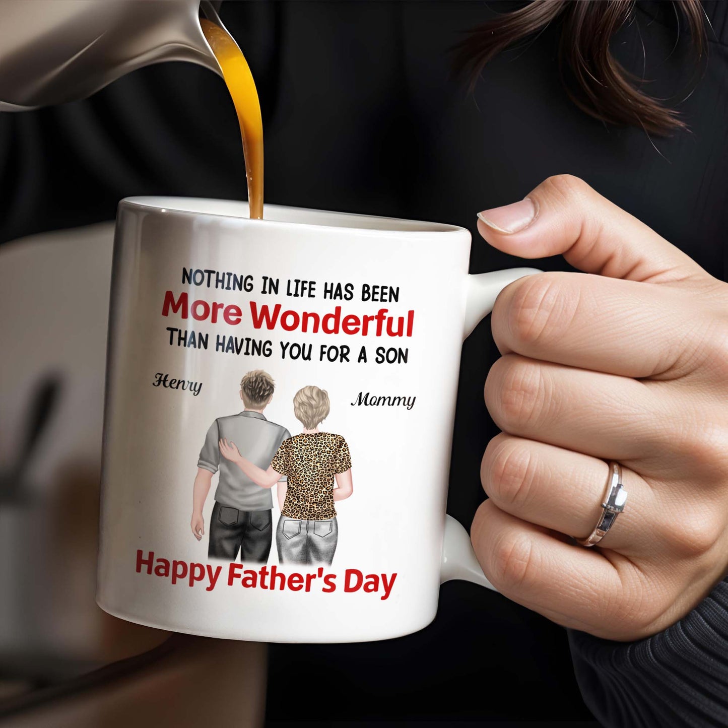 Nothing In Life Has Been More Wonderful Than Having You For A Son, Back View of Mother and Son - Personalized Custom Coffee Mug - SON045_MG