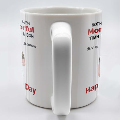 Nothing In Life Has Been More Wonderful Than Having You For A Son, Back View of Mother and Son - Personalized Custom Coffee Mug - SON045_MG