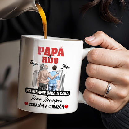 Papá & Hijo, No Siempre Cara A Cara Pero Siempre Corazón A Corazón, Father and Son, Cityscape - Personalized Custom Coffee Mug - SON052_MG