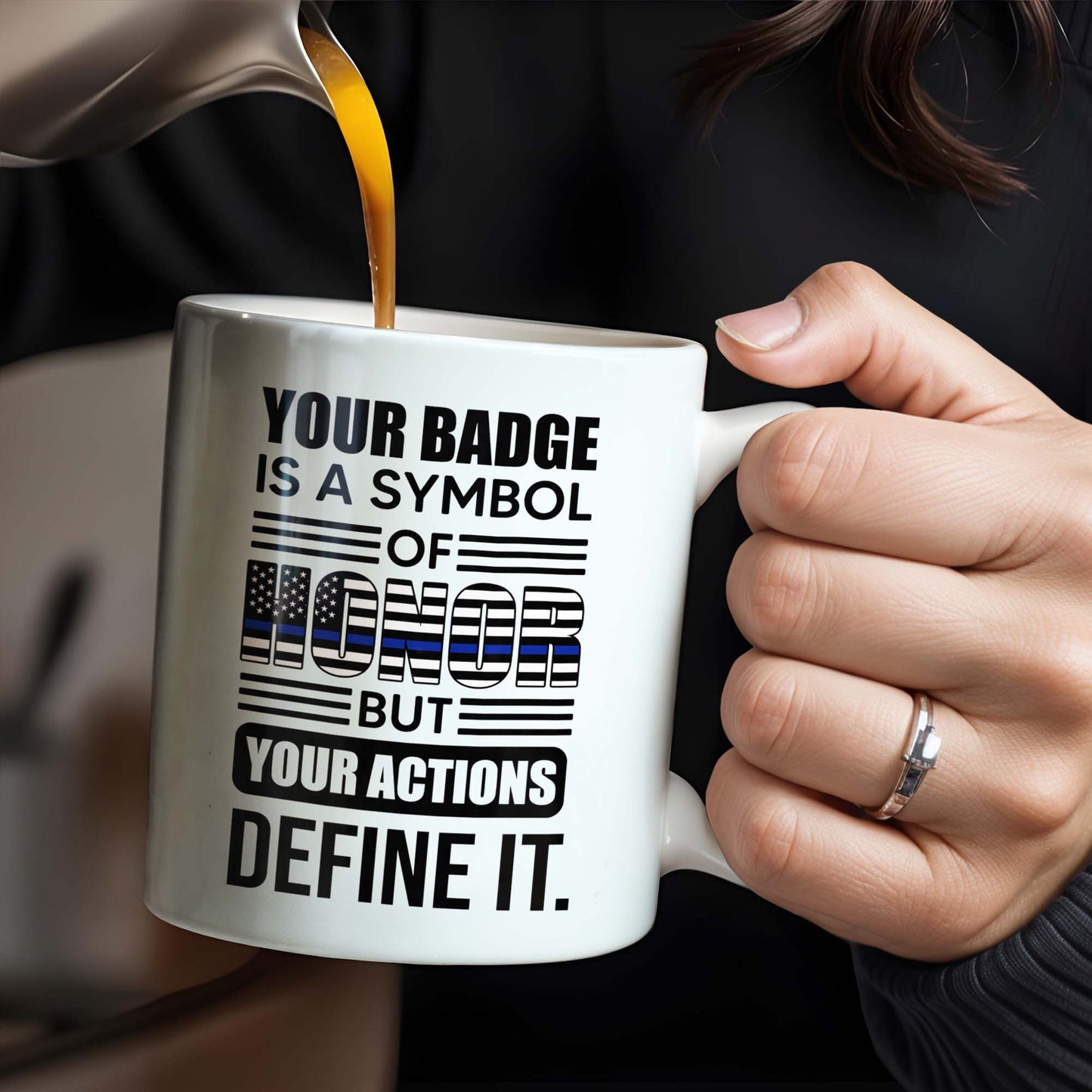 Your Badge Is A Symbol Of Honor With American Flag - Personalized Custom Coffee Mug - SON059_MG