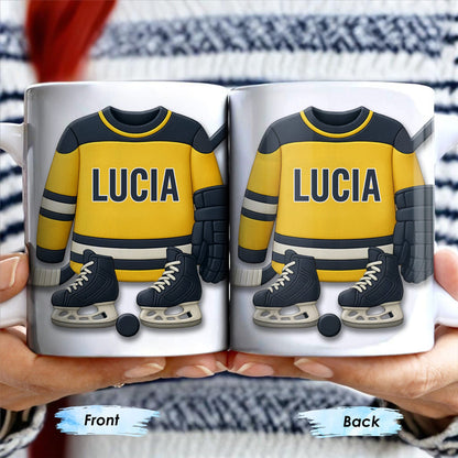 Customizable Hockey Jersey and Ice Skates Design - Personalized Custom Coffee Mug - SPORT008_MG