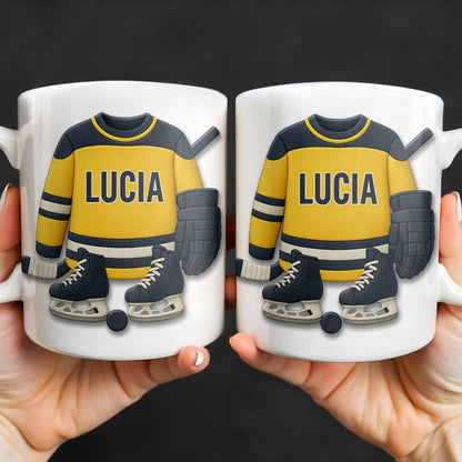 Customizable Hockey Jersey and Ice Skates Design - Personalized Custom Coffee Mug - SPORT008_MG