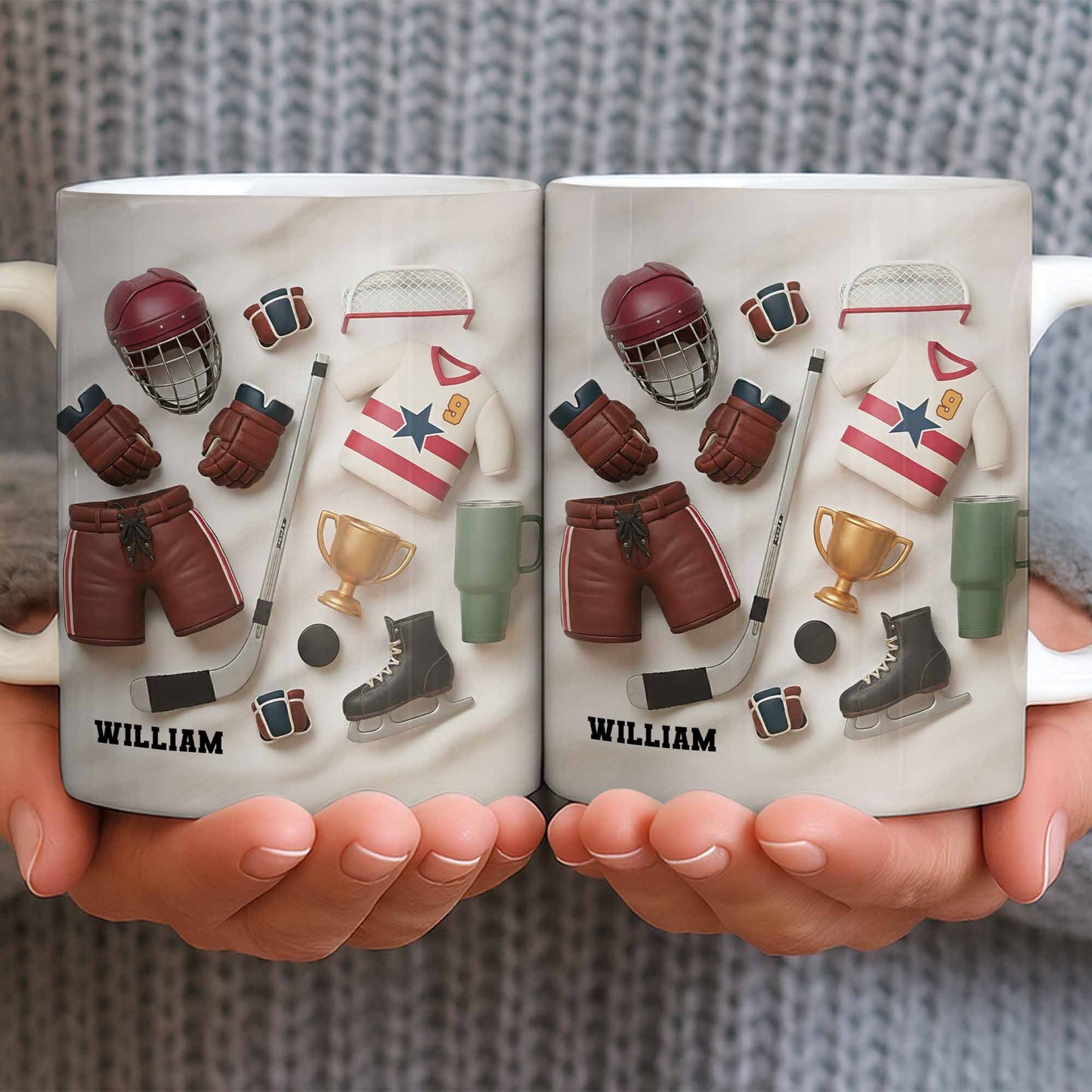 Celebrate Sports With Hockey Helmet and Boxing Gloves - Personalized Custom Coffee Mug - SPORT071_MG