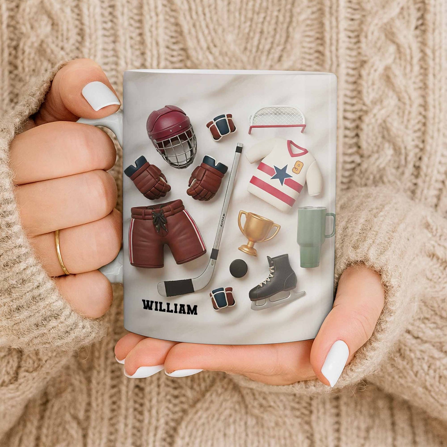 Celebrate Sports With Hockey Helmet and Boxing Gloves - Personalized Custom Coffee Mug - SPORT071_MG