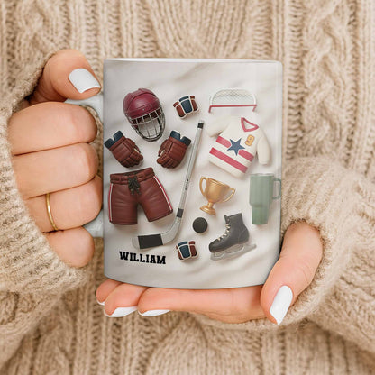 Celebrate Sports With Hockey Helmet and Boxing Gloves - Personalized Custom Coffee Mug - SPORT071_MG
