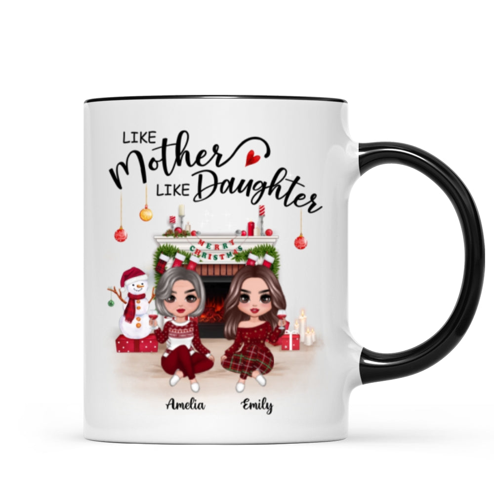 Doll Mother Daughter Sitting At Christmas Fireplace Personalized Mug