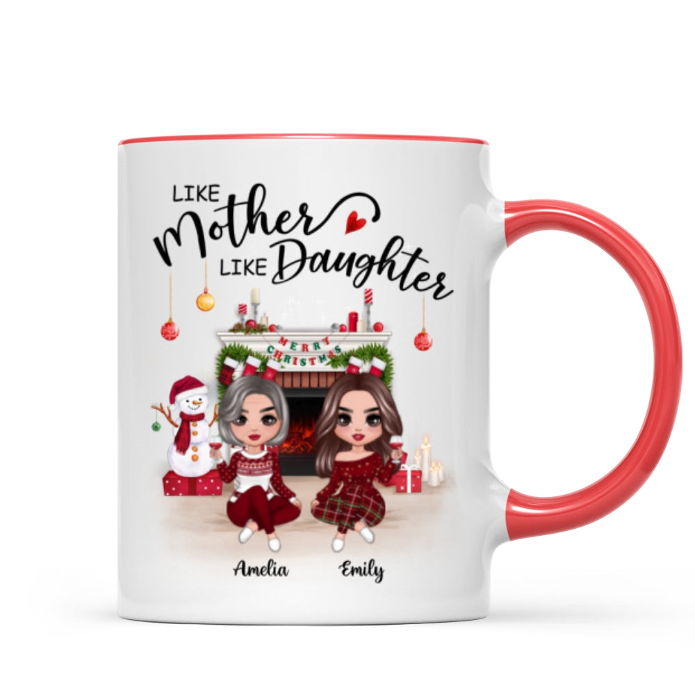 Doll Mother Daughter Sitting At Christmas Fireplace Personalized Mug