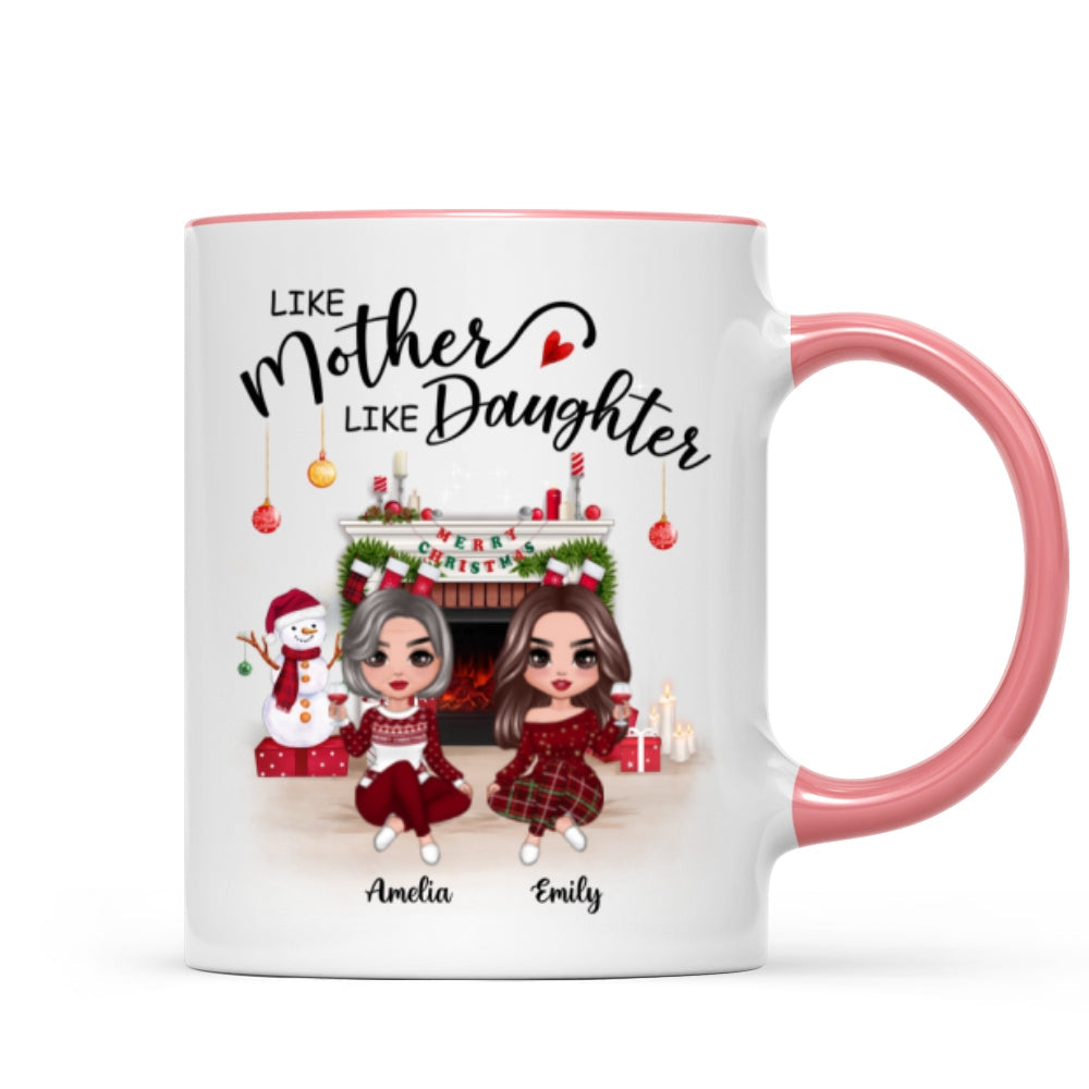 Doll Mother Daughter Sitting At Christmas Fireplace Personalized Mug