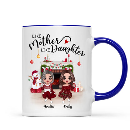 Doll Mother Daughter Sitting At Christmas Fireplace Personalized Mug