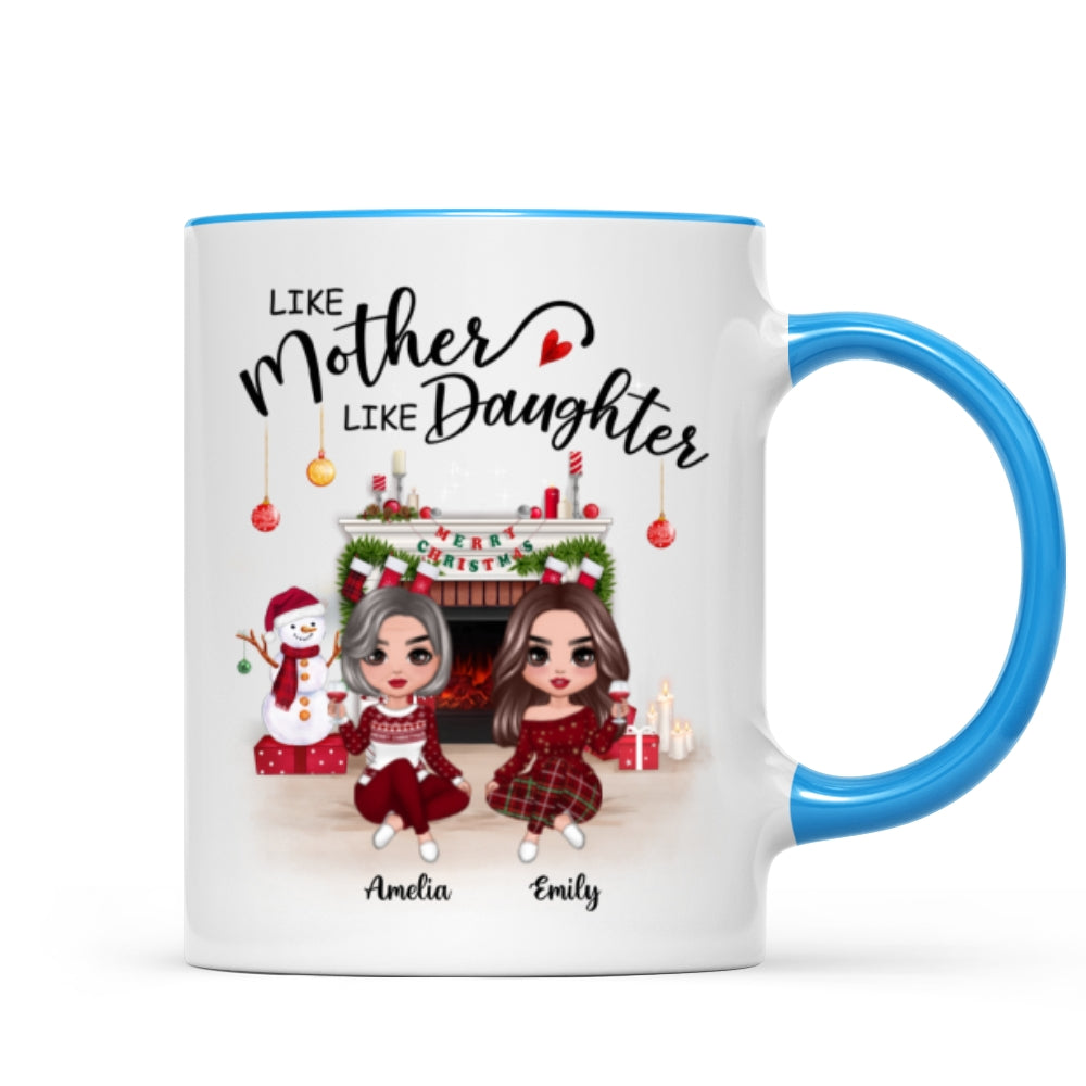 Doll Mother Daughter Sitting At Christmas Fireplace Personalized Mug