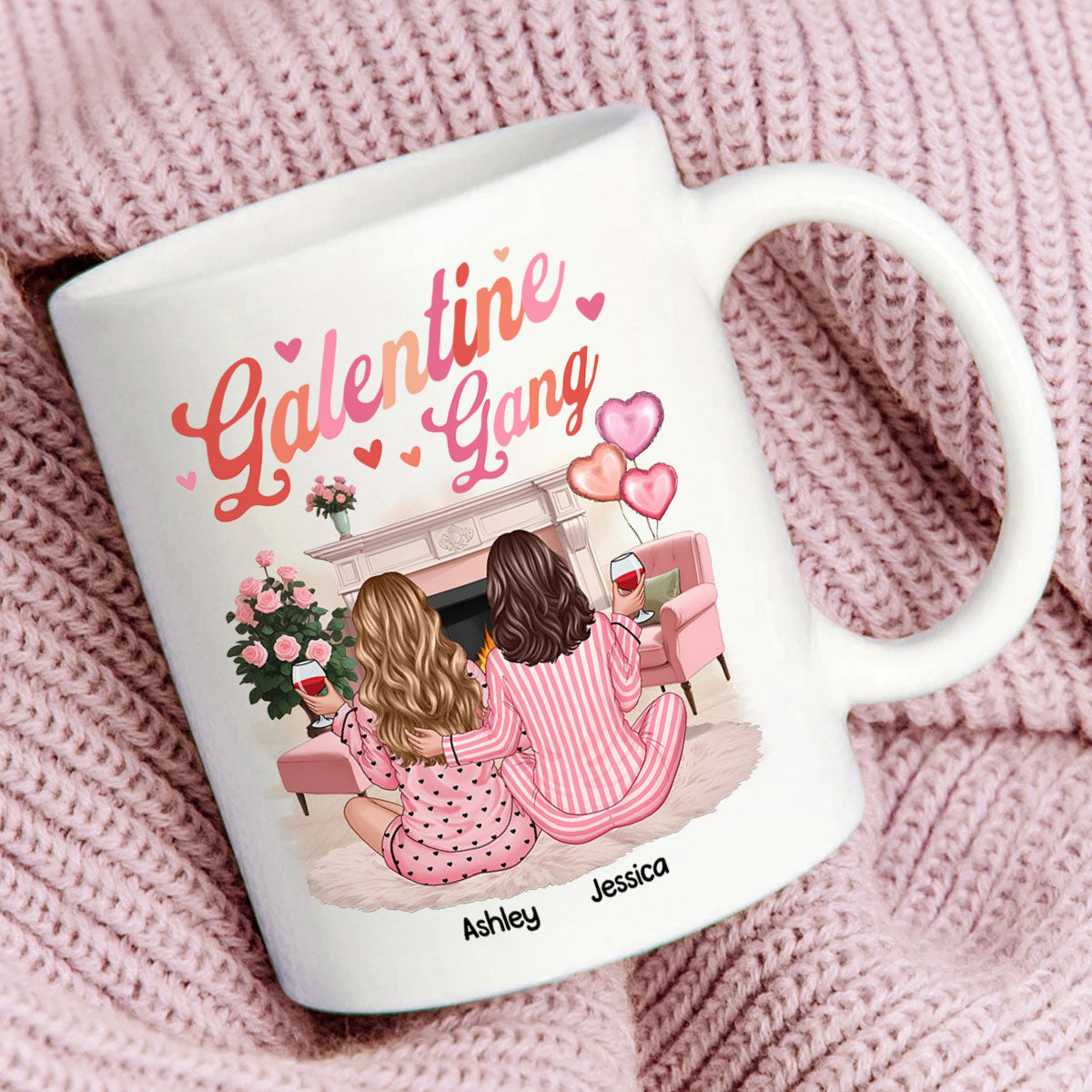 Galentine Gang Pretty Besties Sisters In House Personalized Mug, Mug, Social Club, Besties Gift