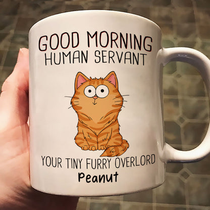 Good Morning Human Servant Funny Cat Expressions Personalized Mug