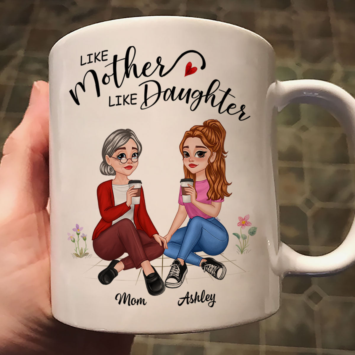Like Mother Like Daughter Pretty Cartoon Mom & Daughter Personalized Mug