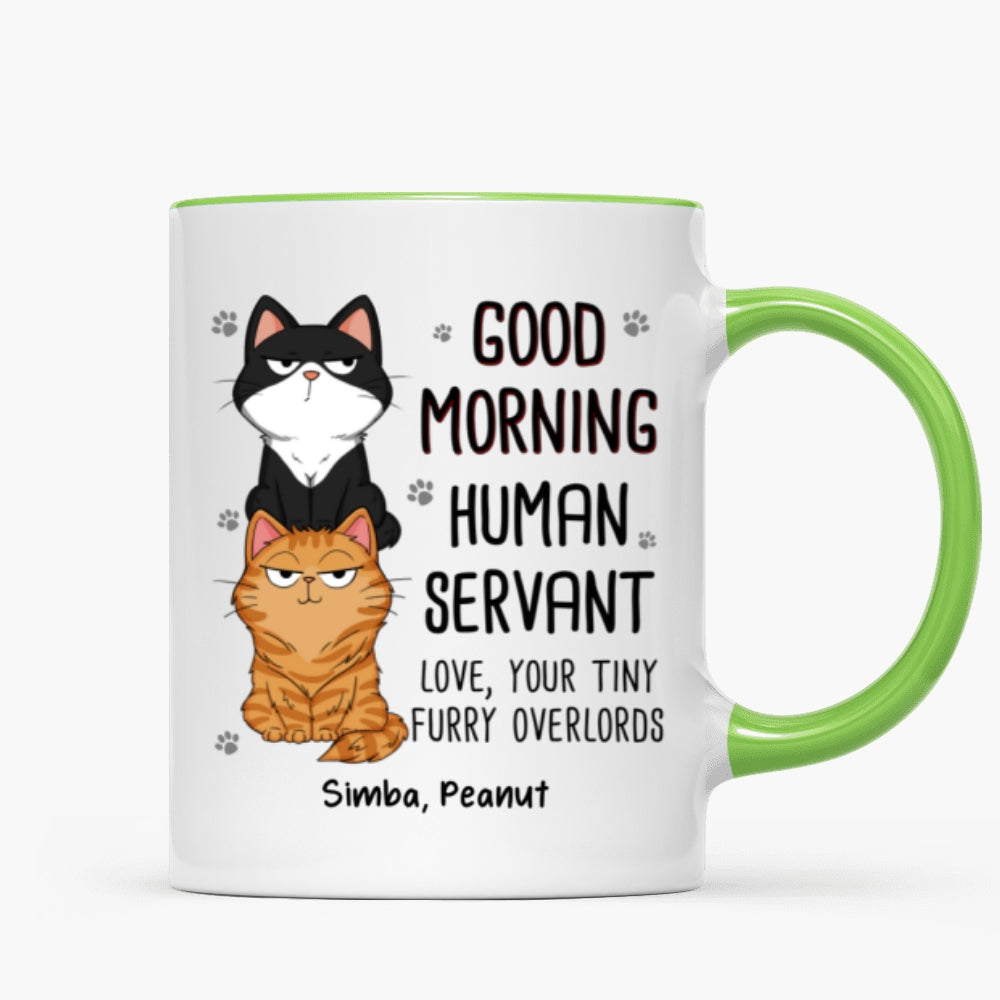 Good Morning Human Servant Stacked Cats Funny Gift For Cat Lover Personalized Mug