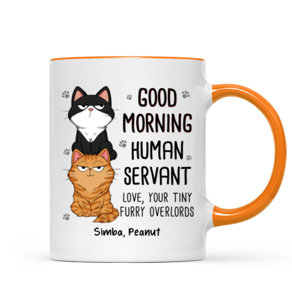 Good Morning Human Servant Stacked Cats Funny Gift For Cat Lover Personalized Mug