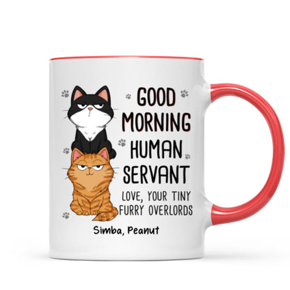 Good Morning Human Servant Stacked Cats Funny Gift For Cat Lover Personalized Mug
