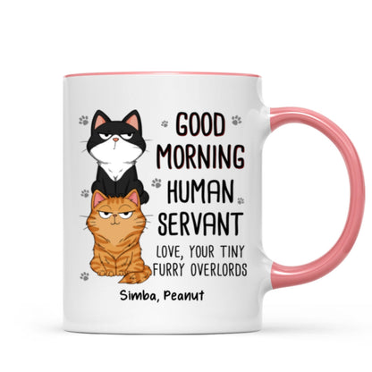 Good Morning Human Servant Stacked Cats Funny Gift For Cat Lover Personalized Mug