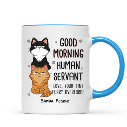 Good Morning Human Servant Stacked Cats Funny Gift For Cat Lover Personalized Mug